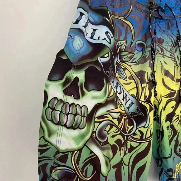 Green yellow and blue Ed hardy swim trunks shorts. - Picture 3 of 4